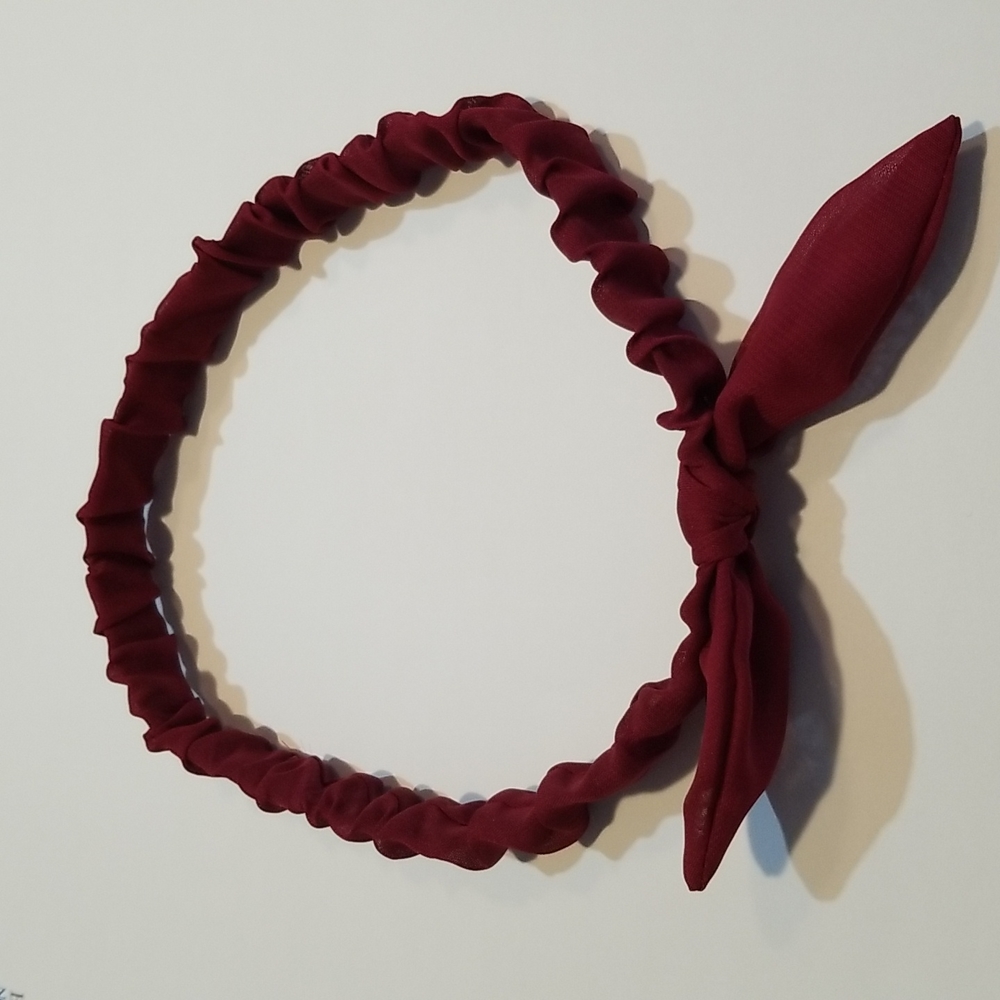 Red fabric scrunchie style headband with bow, NWOT